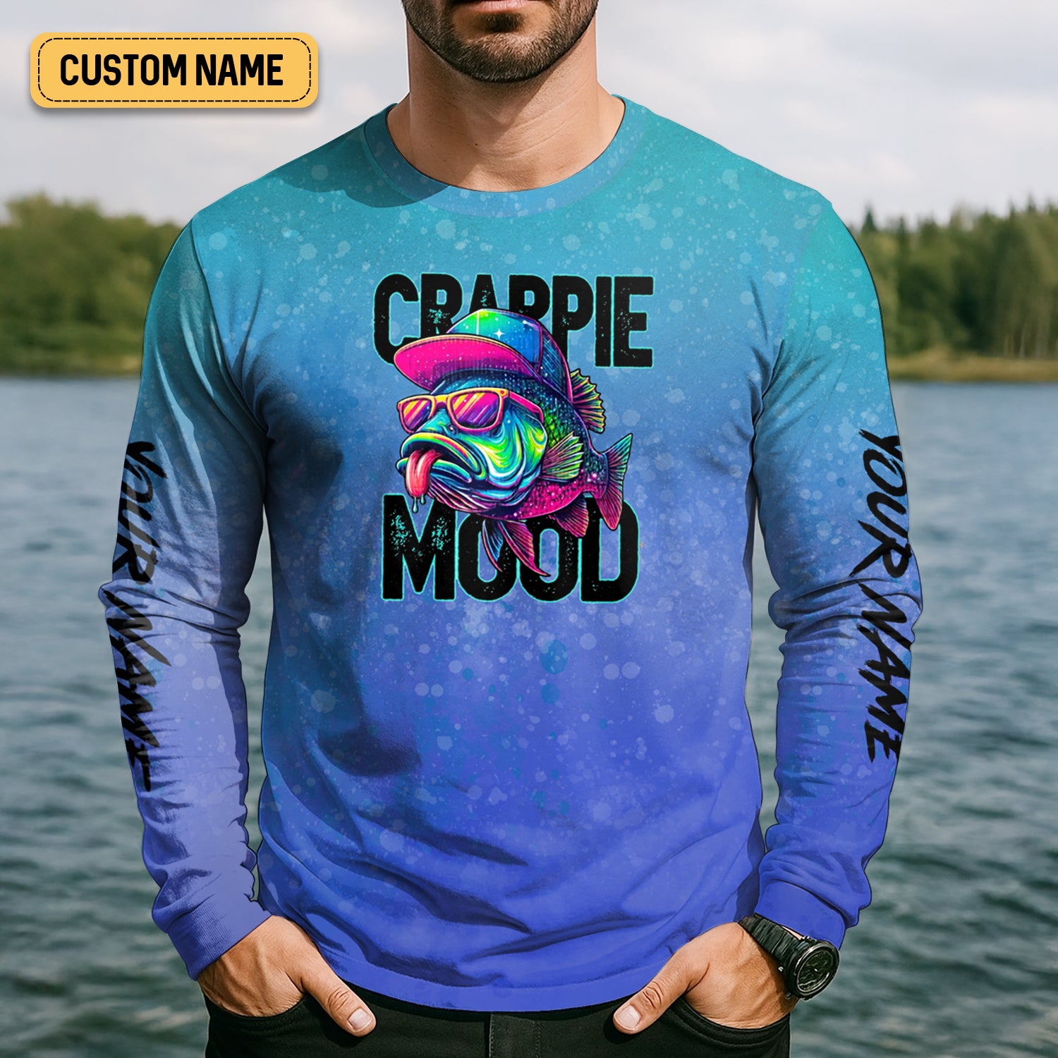 Crappie Mood Blue Neon Fishing UPF Shirts, Fishing Jersey, Funny Fishing Shirt, Gift For Fisherman