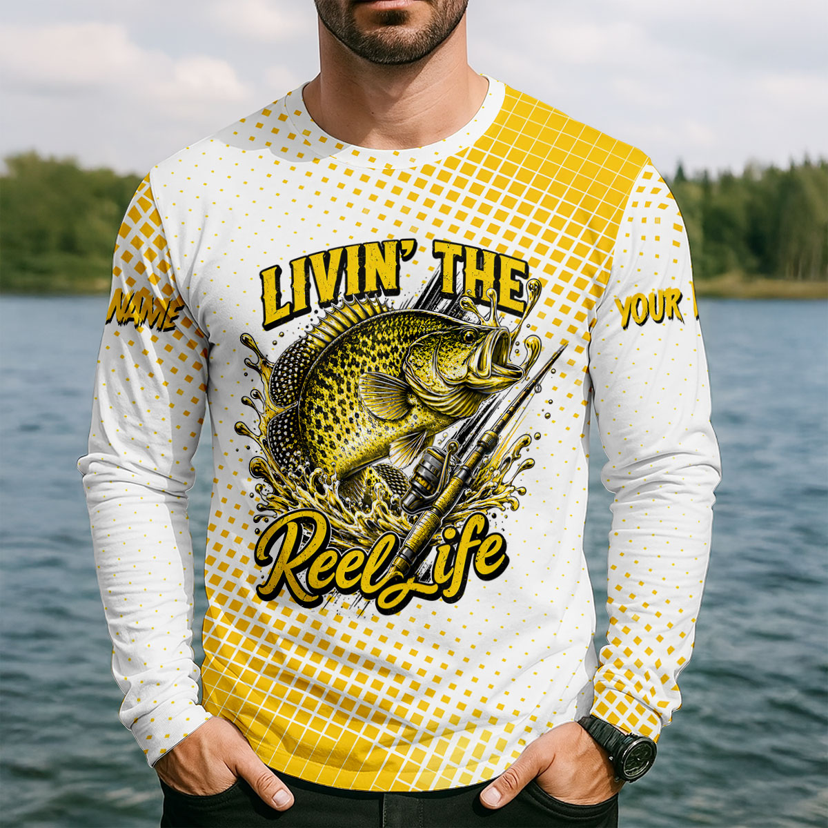 Custom Name Livin' The Reel Life UPF Shirt, Fishing Shirts For Men, Mens Fishing Shirts