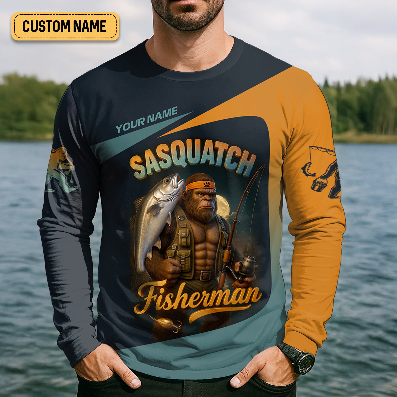 Sasquatch Fishing Shirt With Hood, Long Sleeve Sun Shirt, Fishing Shirts For Men