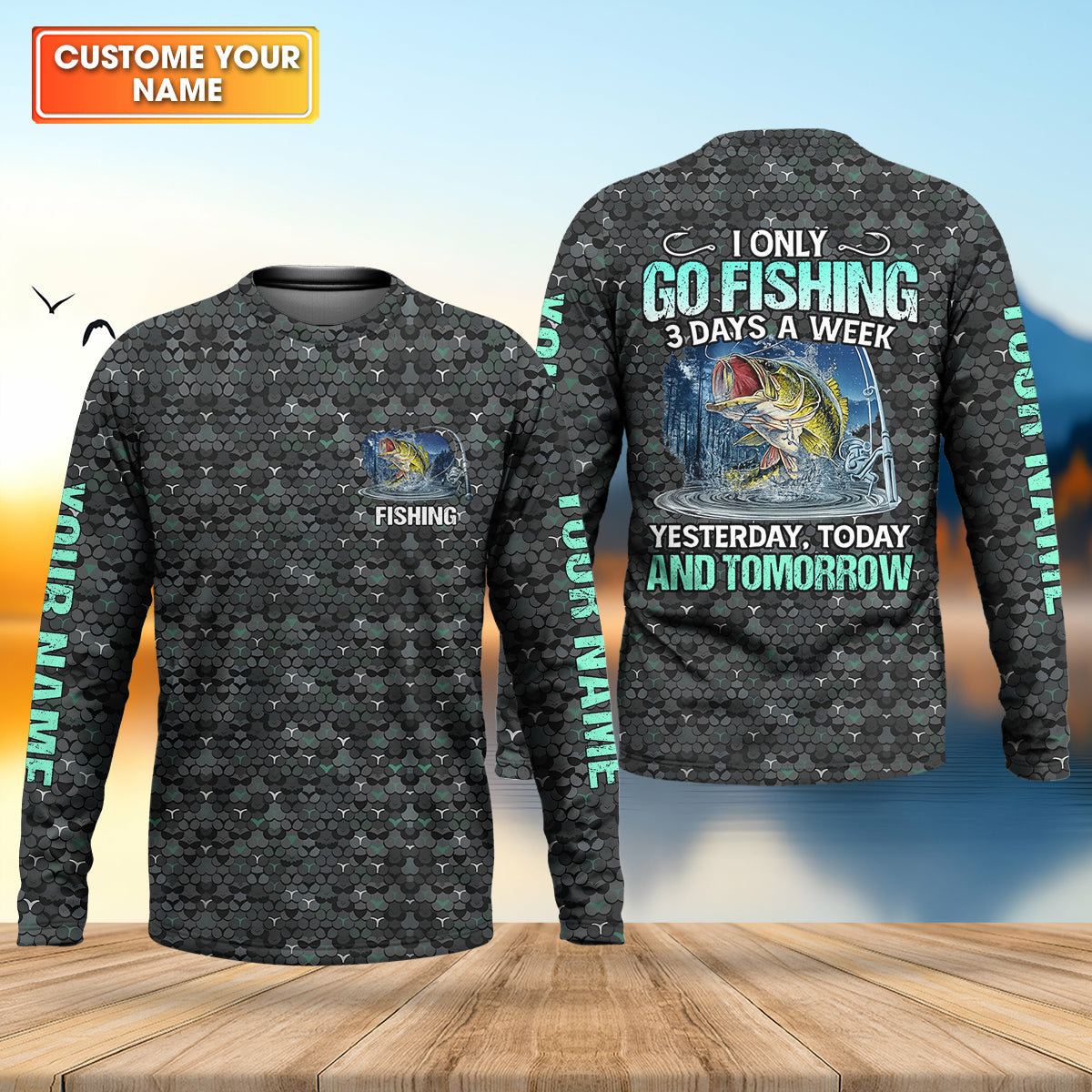 Personalized Fishing Shirt, Go Fishing 3 Days A Week Shirt, Fishing UPF Shirts, Funny Fisherman Gift