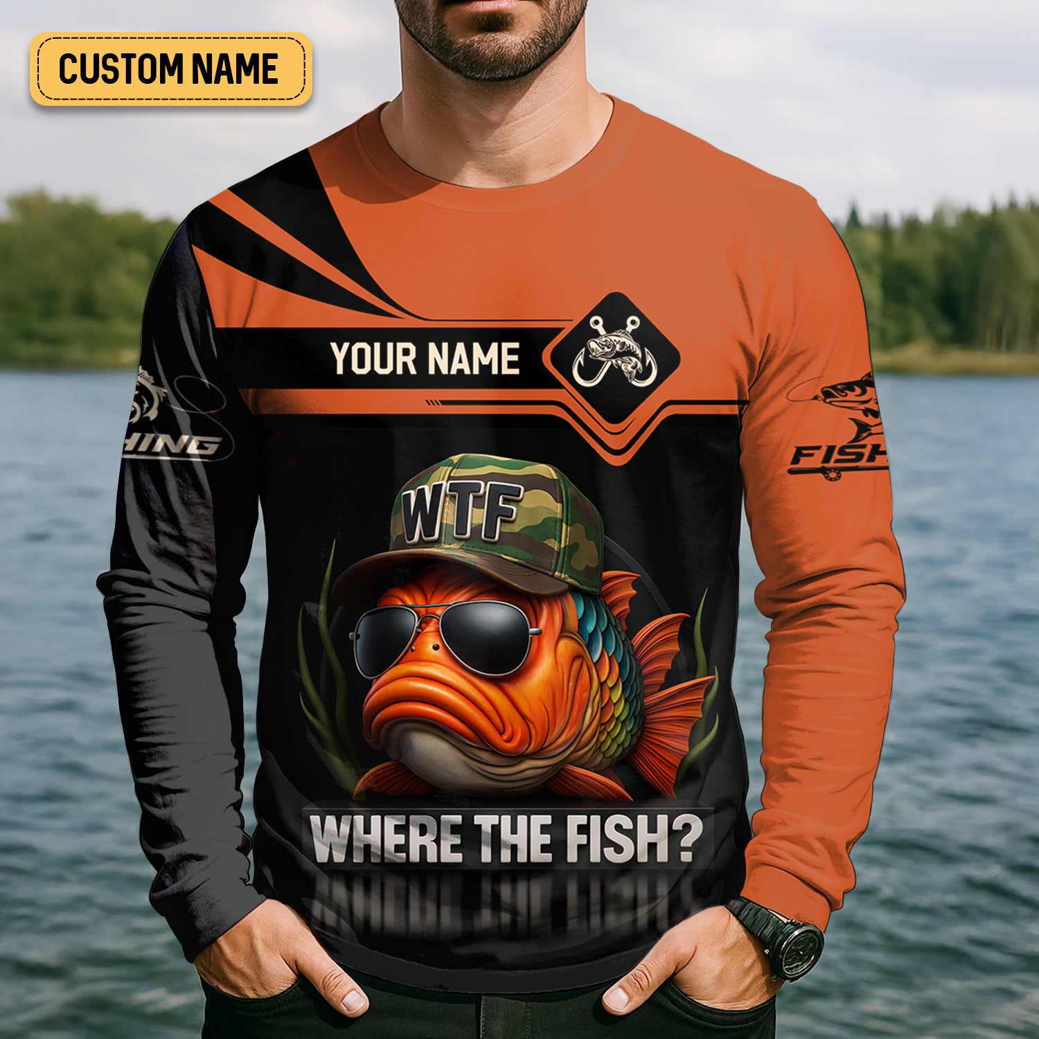 WTF Where The Fish Camo Tournament Fishing Shirts, Funny Fishing Shirt, SPF Shirt For Men, Men's Fishing Shirt