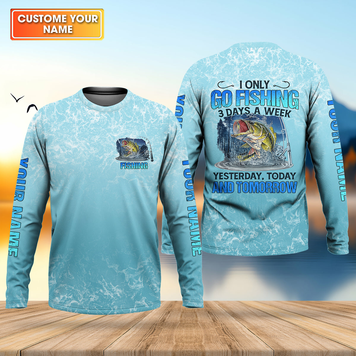 Personalized Fishing Shirt, Custom Name Fishing T-Shirt, I Only Go Fishing 3 Days a Week Fisherman Gift Fishing Shirt for Men, Go Fishing 3 Days a Week, Fishing Gifts For Men