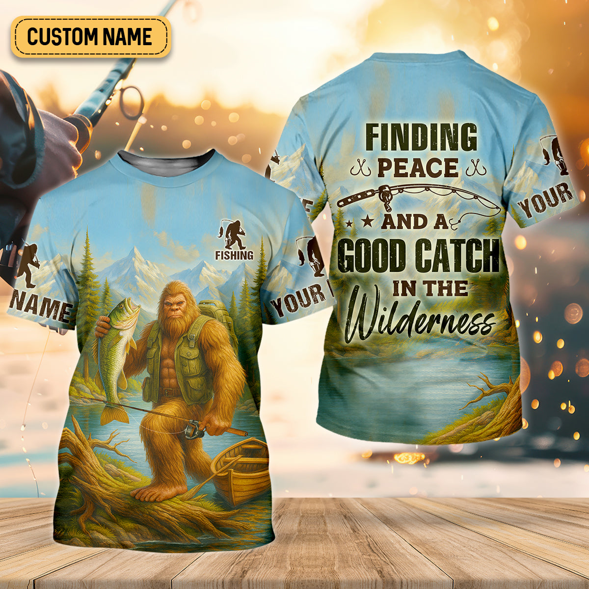 Finding Peace And A Good Catch In The Wilderness Bigfoot Fishing UPF Shirts, Gift For Fisherman