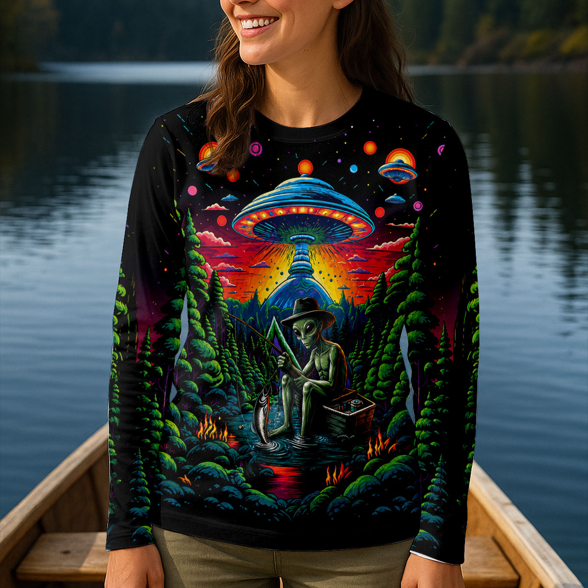 Alien Fishing UPF Shirt, Funny Fishing Shirts For Women, Women's Fishing Shirts