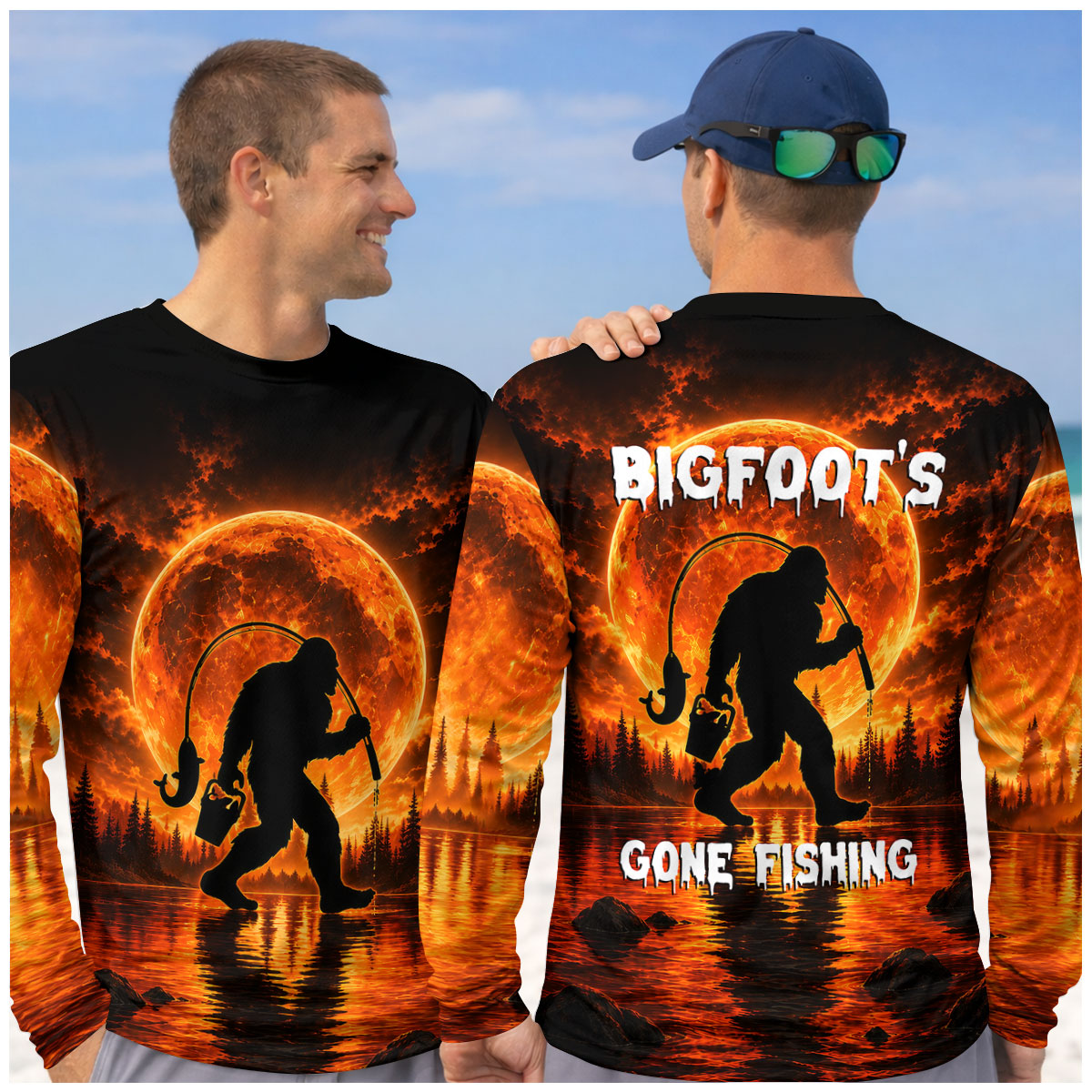 Bigfoot Gone Fishing Long Sleeve Shirt, Men's Fishing Shirt, Sasquatch Fishing Shirt