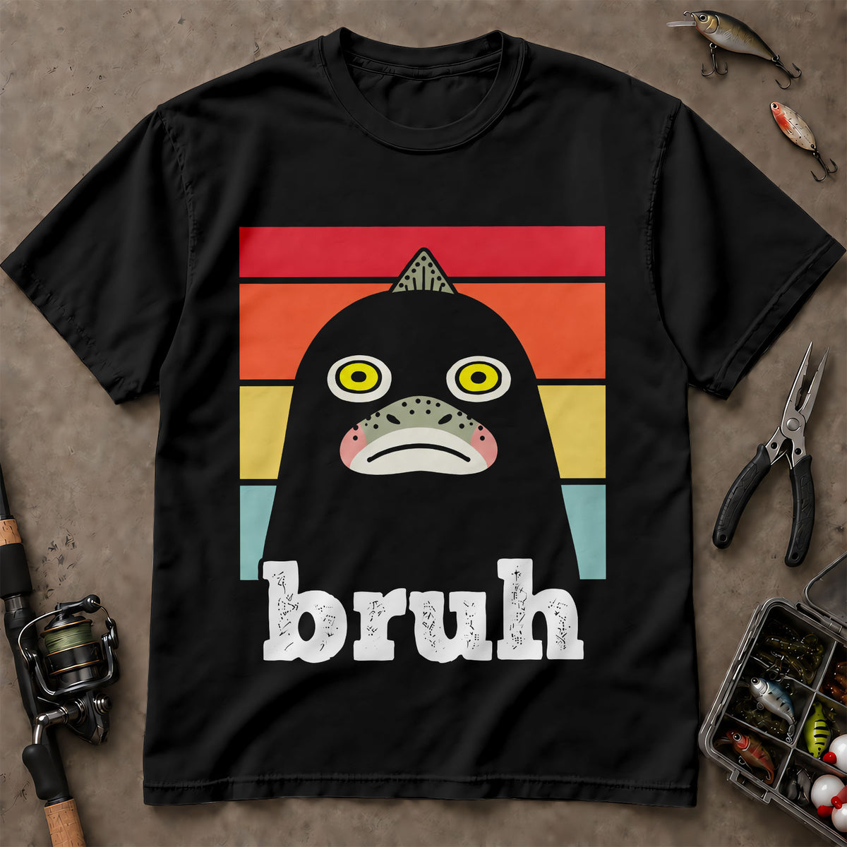 Bruh Funny Fish Face Retro Meme T-Shirt, Fishing Graphic Tee, Funny Fishing Shirt