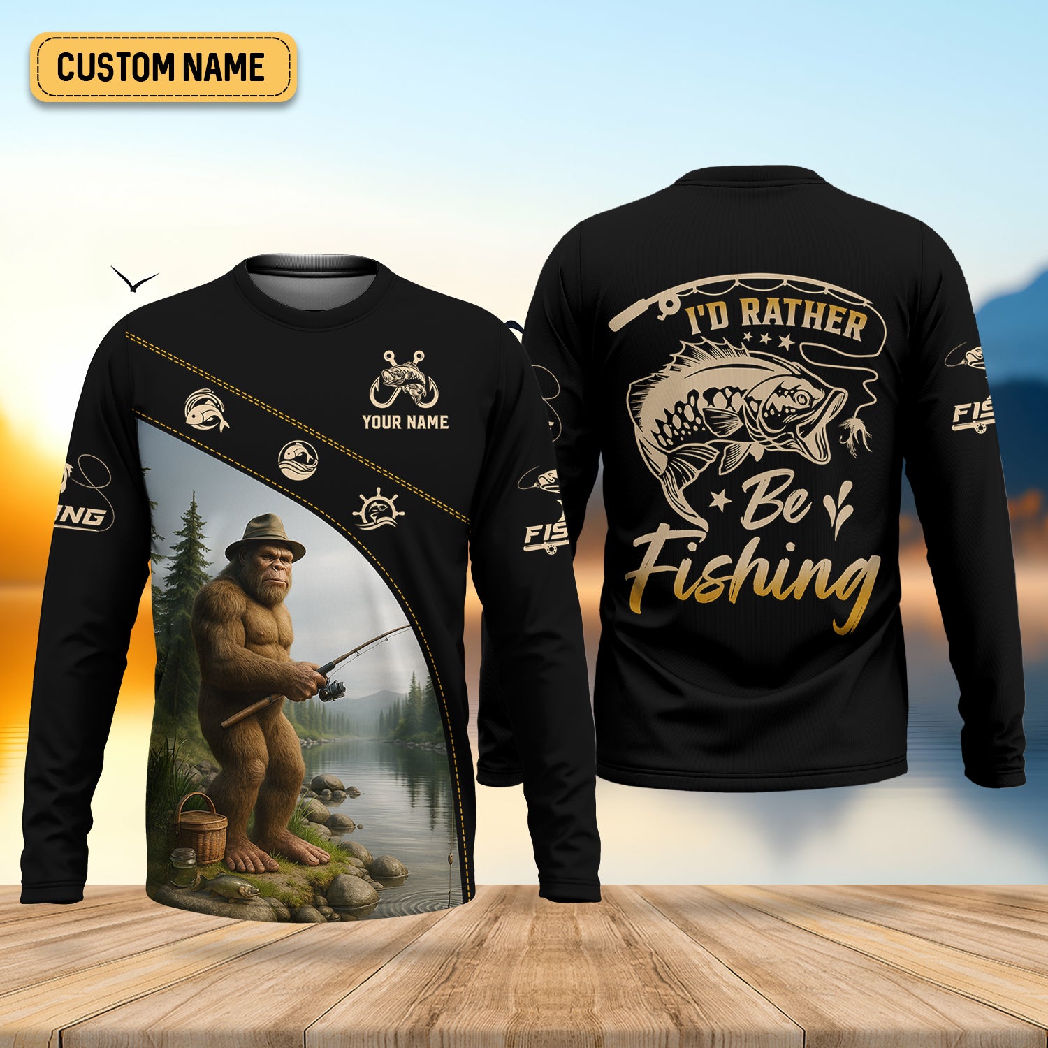 I'd Rather Be Fishing, Bigfoot Fishing SPF Shirt, Fishing Jersey, Gift For Fisherman