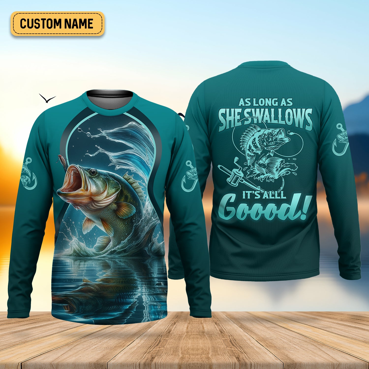 As Long As She Swallows It's All Good Fishing UPF Shirts, Funny Fishing Shirt, Bass Fishing