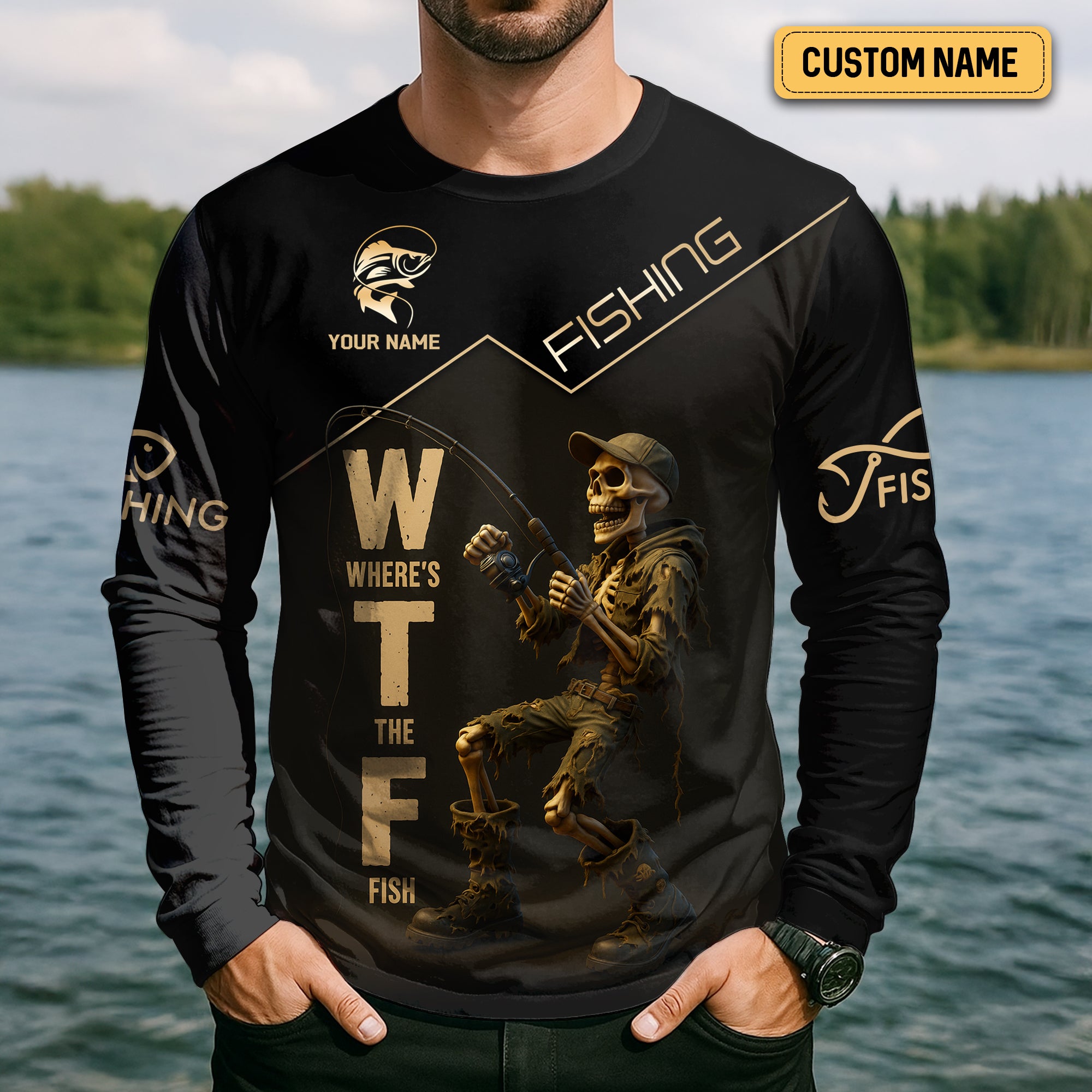 Where's The Fish, Funny Skeleton Fishing Shirts, UPF Fishing Shirts, Gag Gifts For Men, Funny Fishing Shirt