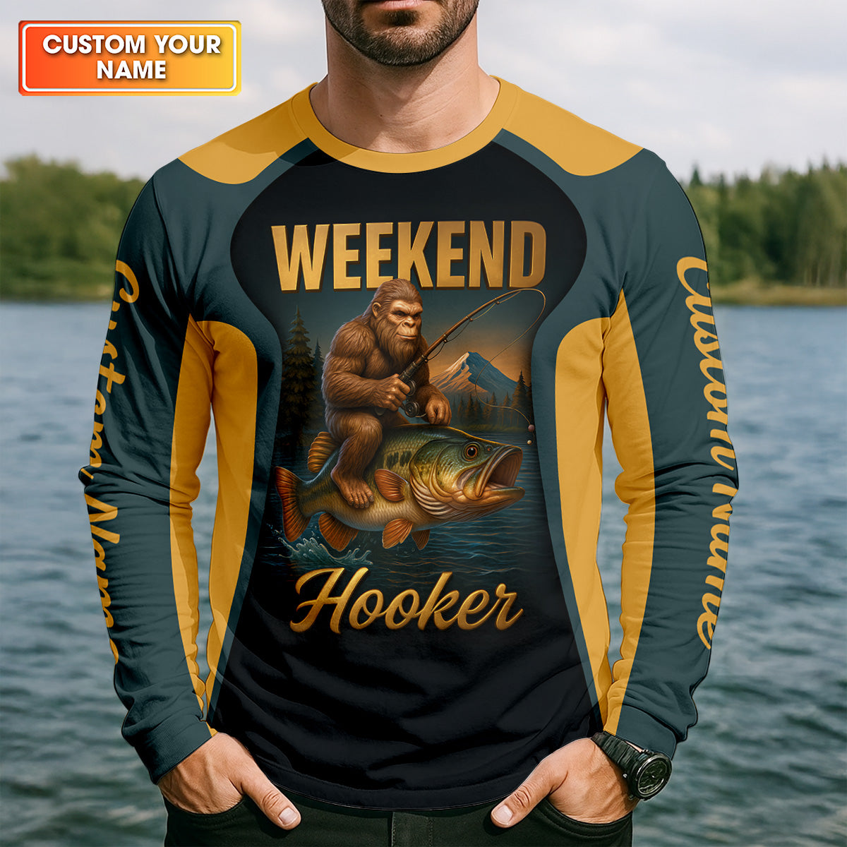 Weekend Hooker Sasquatch Fishing UPF Shirts, Funny Fishing Shirt, Men's Fishing Shirt