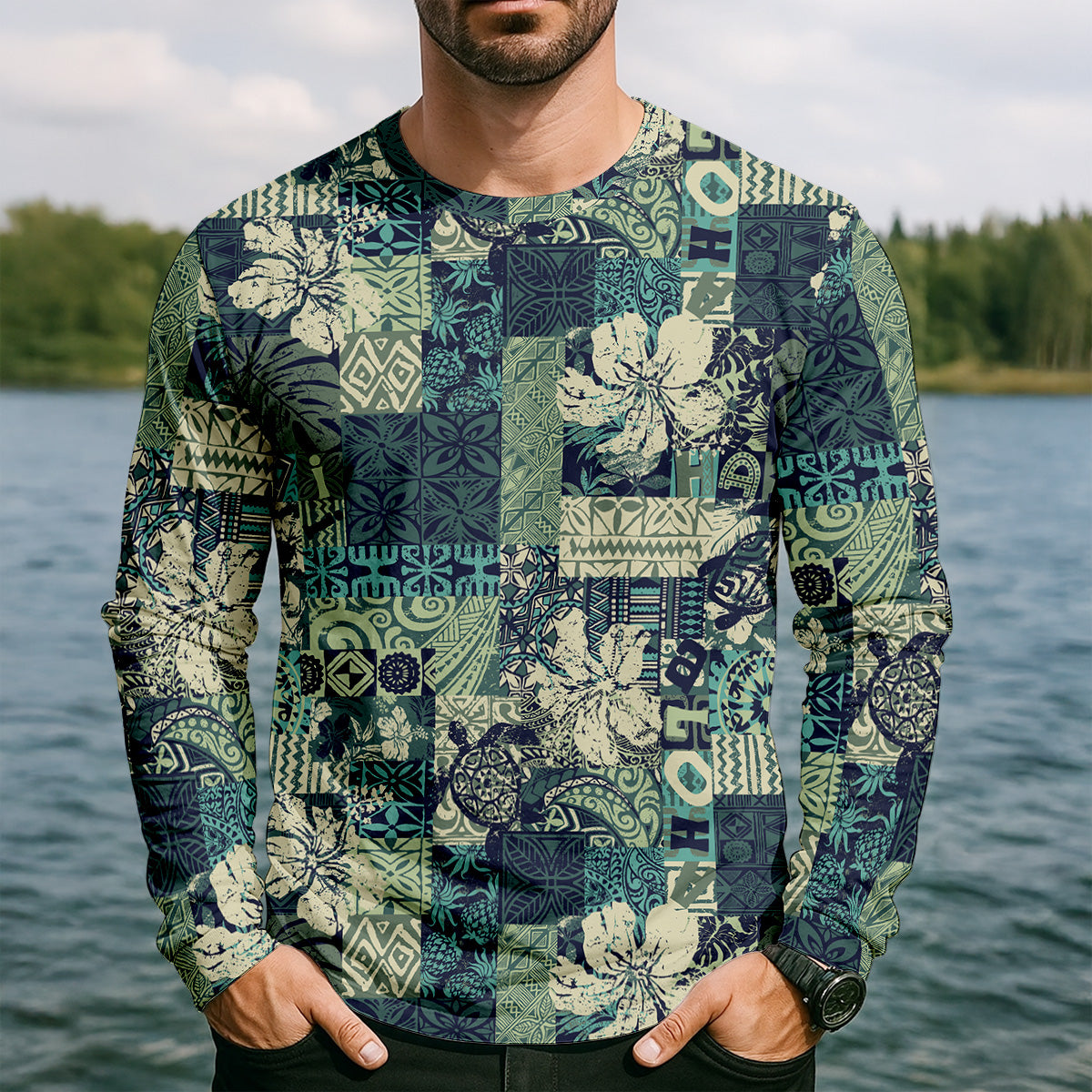 Tribal Aztec Pattern Fishing UPF Shirts, Tropical Floral Men Fishing Shirt, Gift For Fisherman