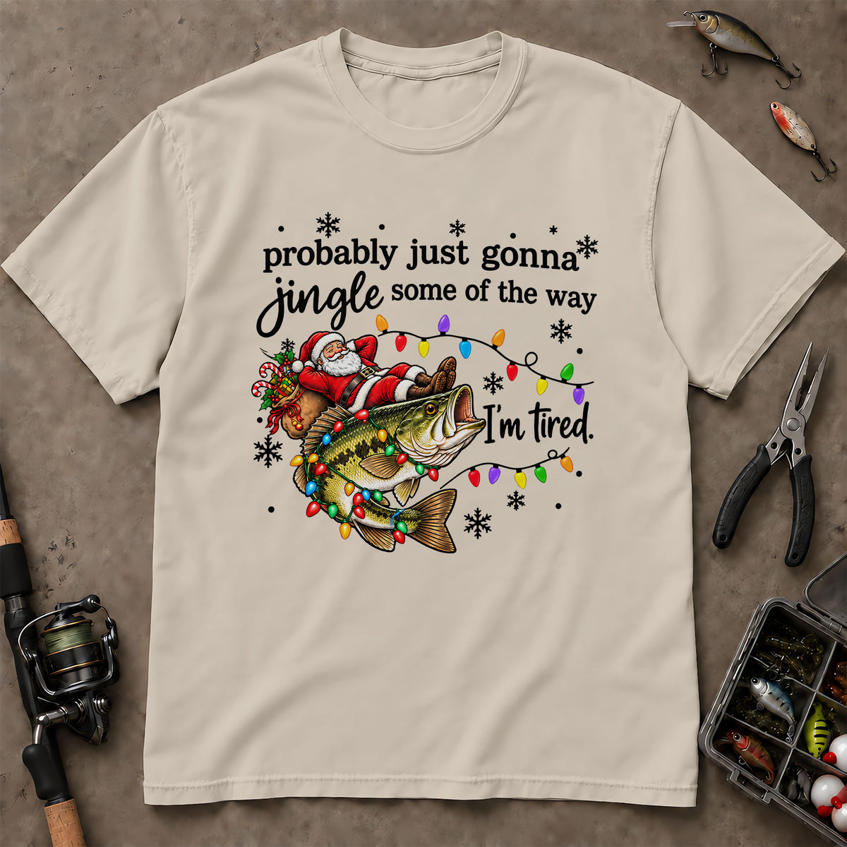 Jingle Some Of The Way I'm Tired Bass T-Shirt, Funny Fishing Shirt, Christmas Shirt