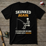 Skunked Again Fishing Skeleton T-Shirt — Black