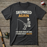 Skunked Again Fishing Skeleton T-Shirt — Charcoal