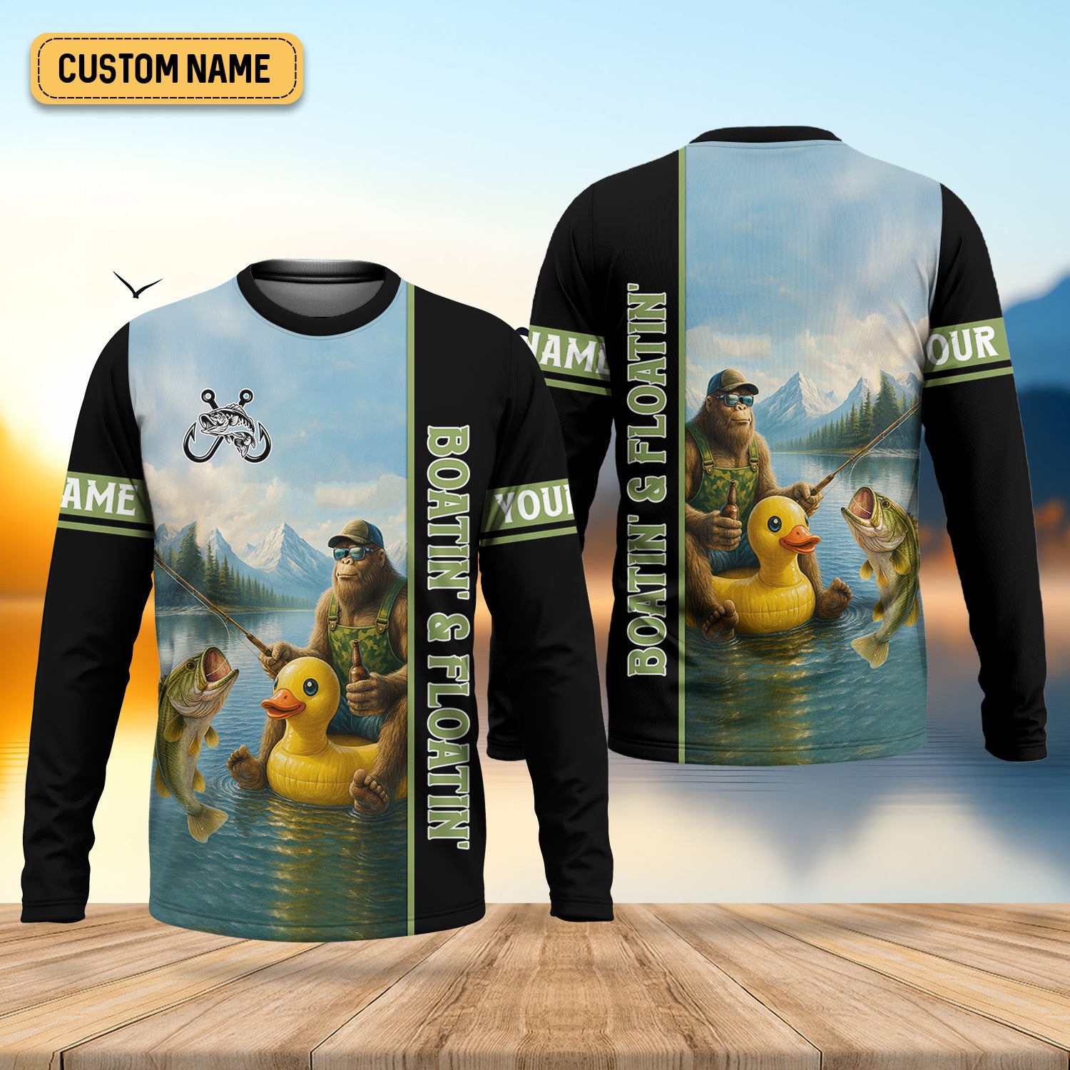 Boatin And Floatin, Bigfoot Fishing Shirt, Funny Fishing Shirt, SPF Shirt, Presents For Fishermen