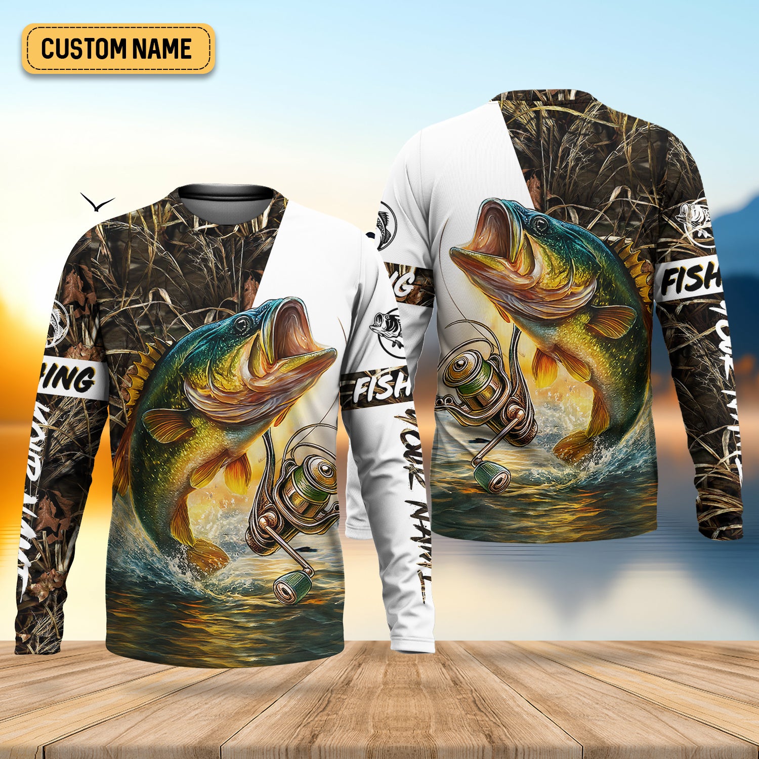 Camo Fishing Shirt, Fish Button Up Shirt, Fisherman Gift, UV Protection Clothing, Bass Fishing
