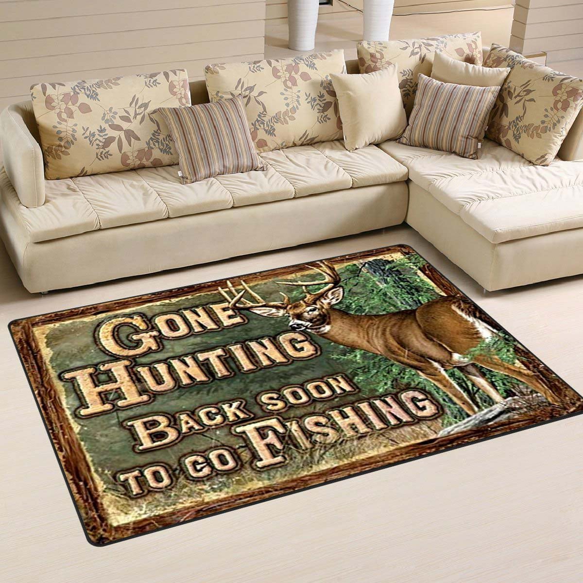 Hunting And Fishing Area Rug Washable Rugs Carpet Hunter Green Rug