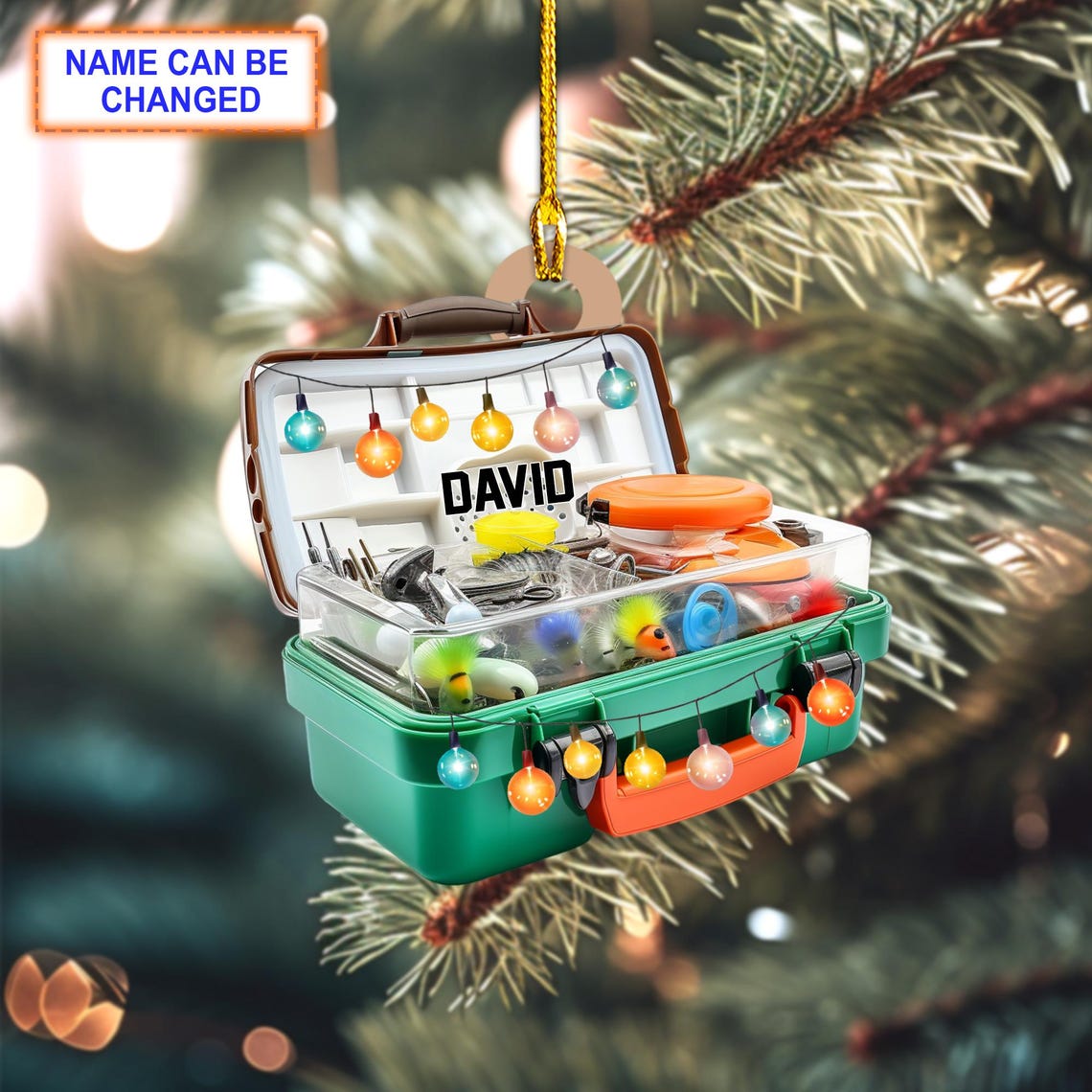 Custom Name Fishing Tackle Box Acrylic Ornament, Christmas Ornaments For Men, Fishing Christmas Ornaments