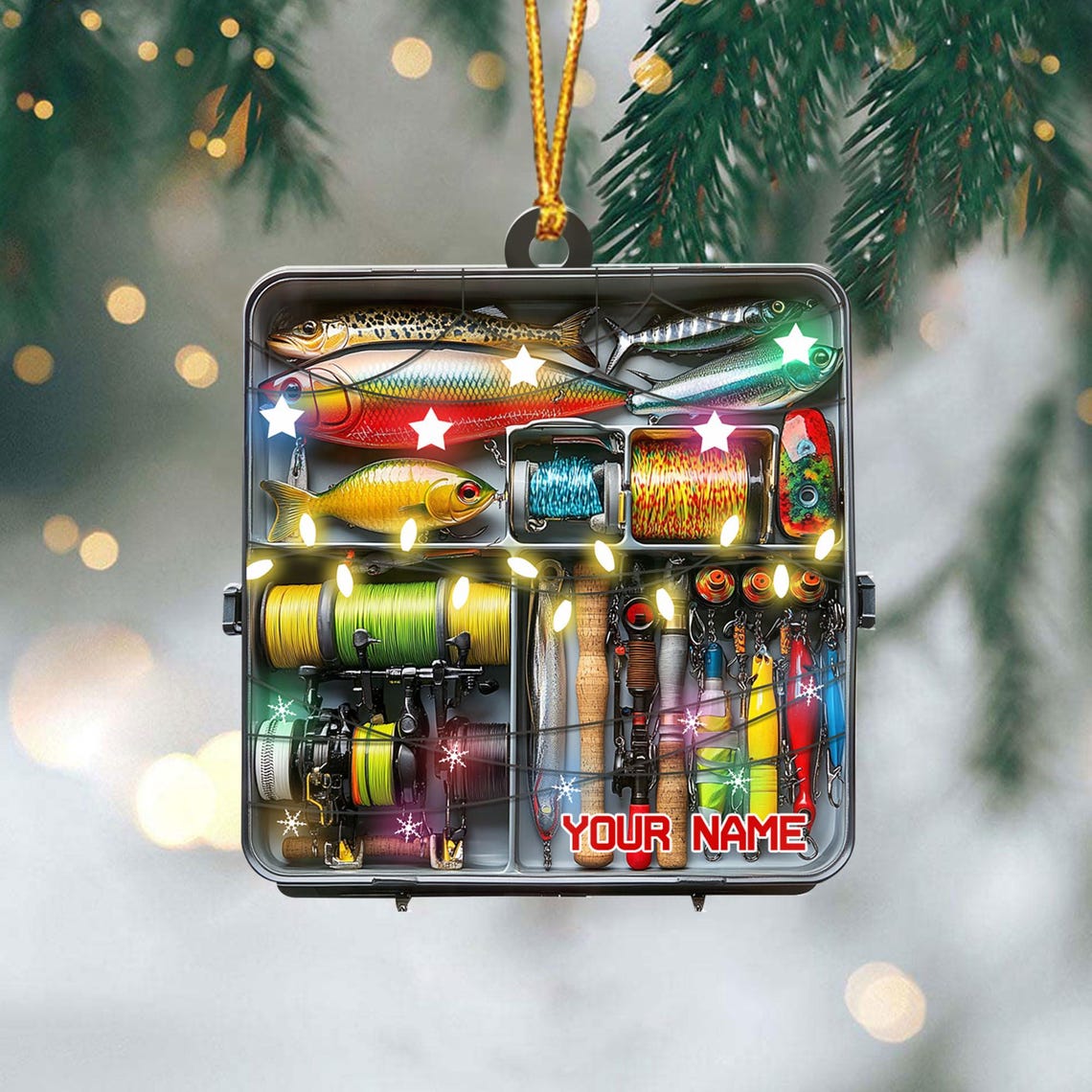 Custom Fishing Tackle Box Acrylic Ornament, Christmas Ornaments For Men, Christmas Tree Decor