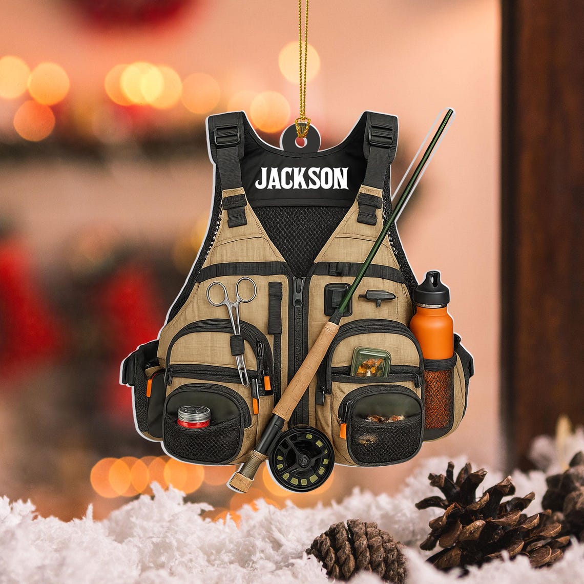 Fisherman Jacket Custom Name Acrylic Ornament, Fishing Ornament, Christmas Tree Decor