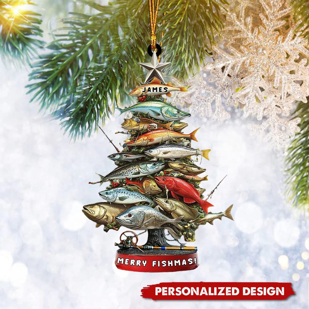 Fishing Waves Ornament, Christmas Aquarium Decor, Personalized Christmas Ornaments