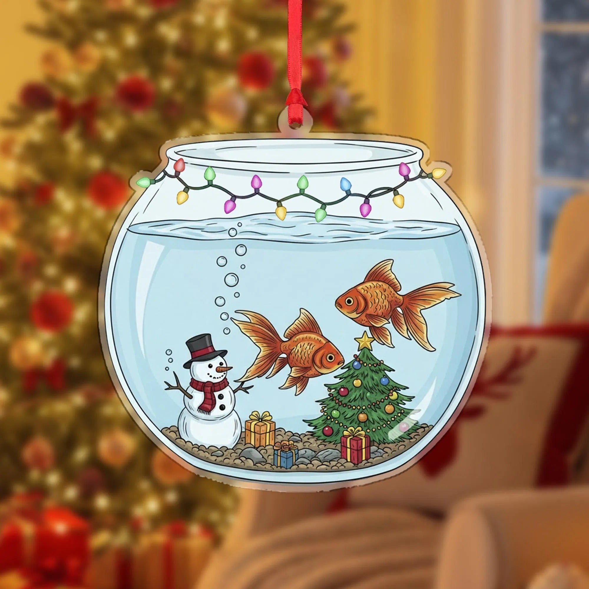 Fish Bowl Christmas Ornaments, Custom Acrylic Ornaments, Gift For Fisherman, Christmas Tree Decor