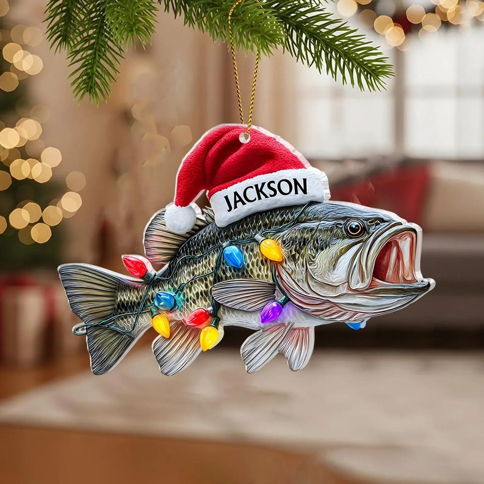 Personalized Bass Fishing Ornaments, Fishing Ornament, Gift For Fisherman, Christmas Tree Decor